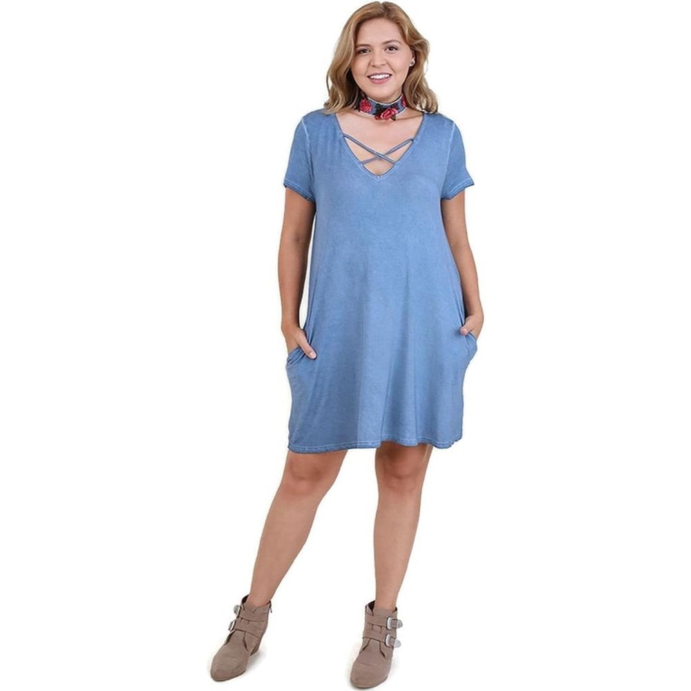 Umgee  Bohemian Washed Criss Cross Dress, Blue XL